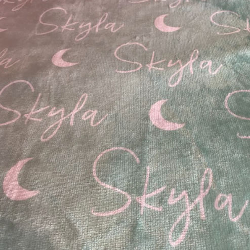 Sugar + Maple Plush Minky Fleece Personalized Blanket | Moon Icon Repeating Name - Twinkle Twinkle Little One