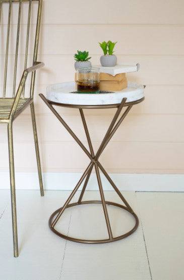 Iron Hour Glass Shape Side Table with Marble Top - Twinkle Twinkle Little One