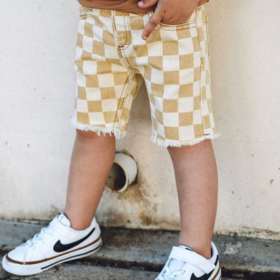 Tan Check Denim Shorts - Twinkle Twinkle Little One