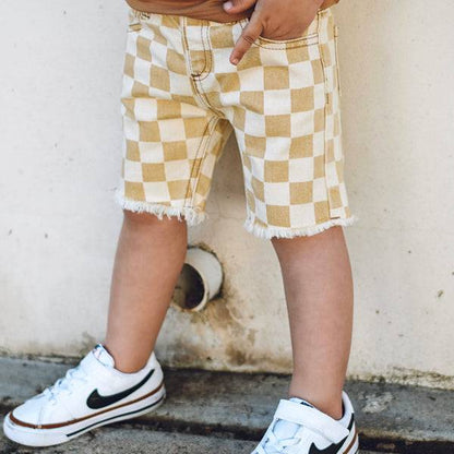 Tan Check Denim Shorts - Twinkle Twinkle Little One