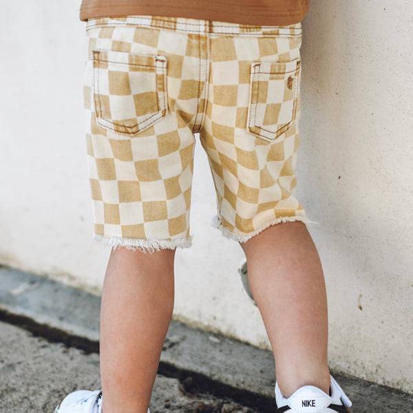 Tan Check Denim Shorts - Twinkle Twinkle Little One