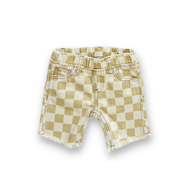 Tan Check Denim Shorts - Twinkle Twinkle Little One