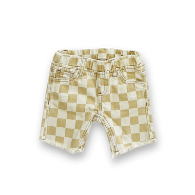 Tan Check Denim Shorts - Twinkle Twinkle Little One