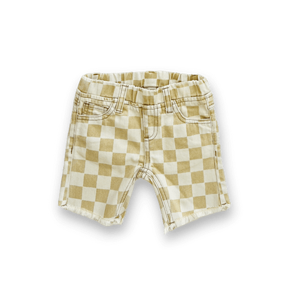 Tan Check Denim Shorts - Twinkle Twinkle Little One