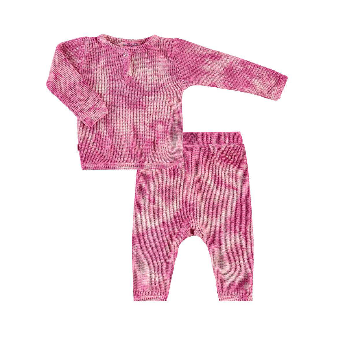 Pink Tie Dye Thermal Long Sleeve Henley & Pant Set - Twinkle Twinkle Little One