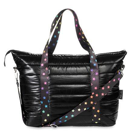 Black Puffer Tote Bag with Scatter Star Straps - Twinkle Twinkle Little One