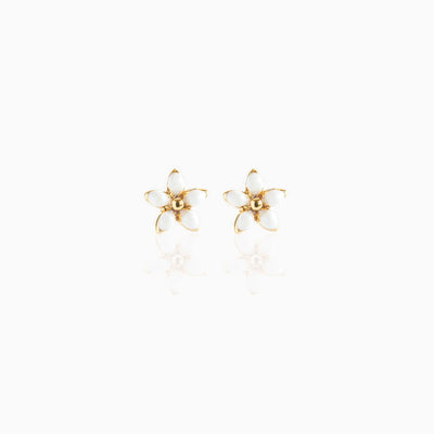 White Enamel Flower Studs - Gold - Twinkle Twinkle Little One
