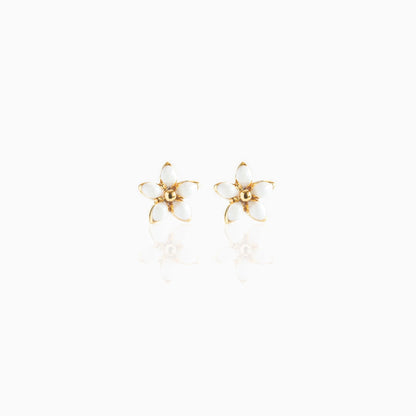 White Enamel Flower Studs - Gold - Twinkle Twinkle Little One