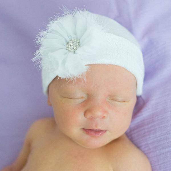 White Newborn White Fairy Fray Flower Hospital Hat - Twinkle Twinkle Little One