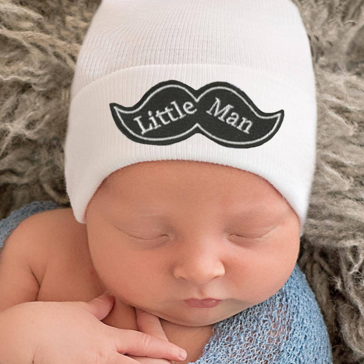 White Newborn Little Man Patch Hospital Hat - Twinkle Twinkle Little One