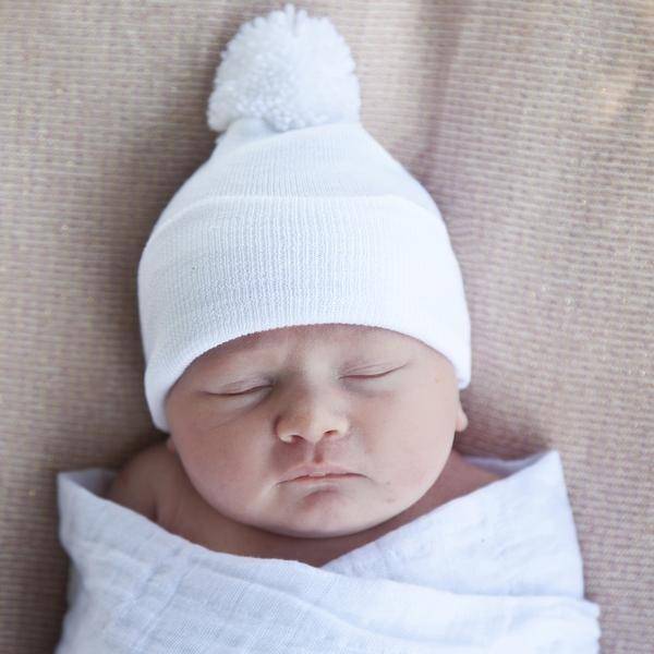 White Pom White Newborn Hospital Hat - Twinkle Twinkle Little One