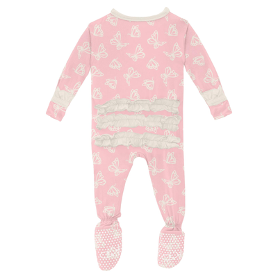 Print Classic Ruffle Footie with Zipper in Lotus Butterfly - Twinkle Twinkle Little One