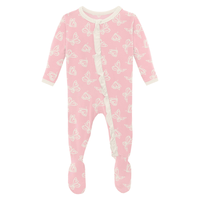 Print Classic Ruffle Footie with Zipper in Lotus Butterfly - Twinkle Twinkle Little One