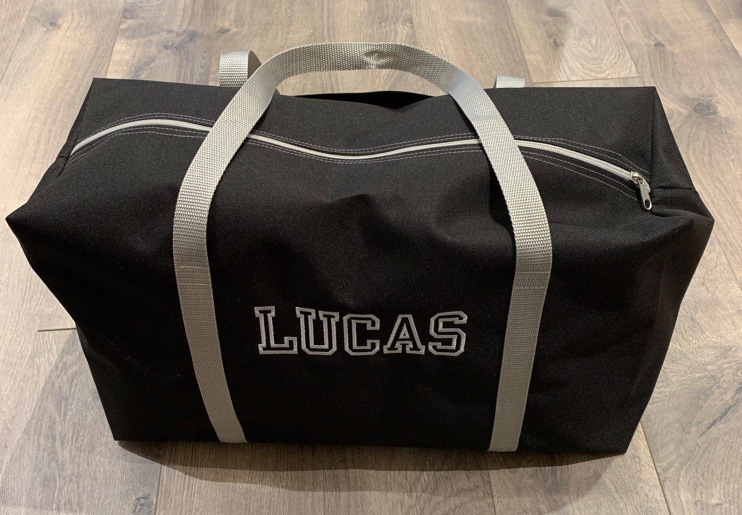 Personalized Black with Grey Straps Large Duffel Bag - Twinkle Twinkle Little One