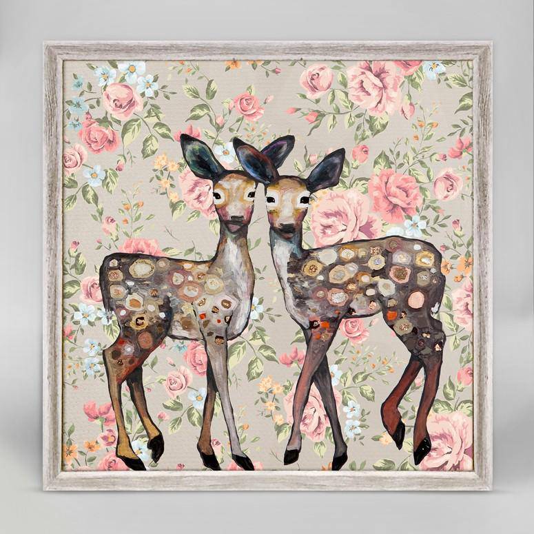 Dancing Deer Floral Mini Framed Canvas