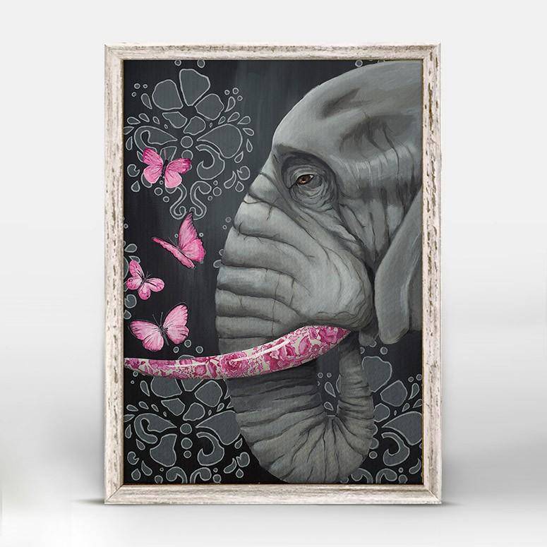 Ele With Butterflies On Gray Mini Framed Canvas