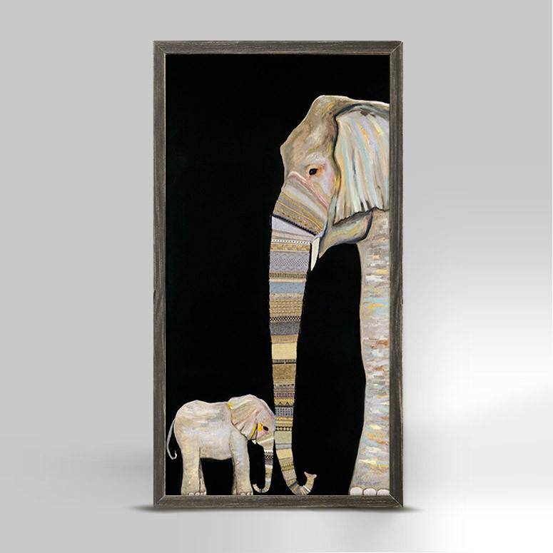 Elephant Baby and Mama Mini Framed Canvas