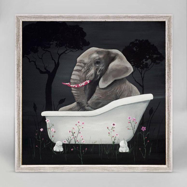 Elephant Bath Mini Framed Canvas