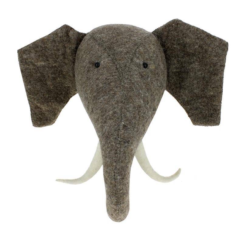 Elephant w/ Tusks Wall Mounted Felt Head