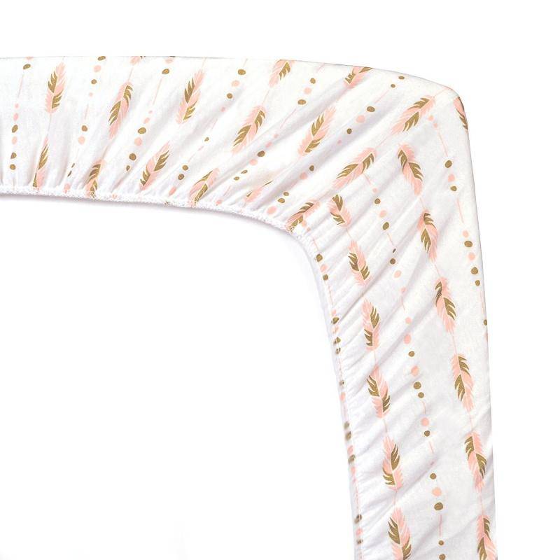 Gold & Pink Feather Metallic Sparkle Crib Sheet