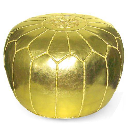 Gold Leather Pouf