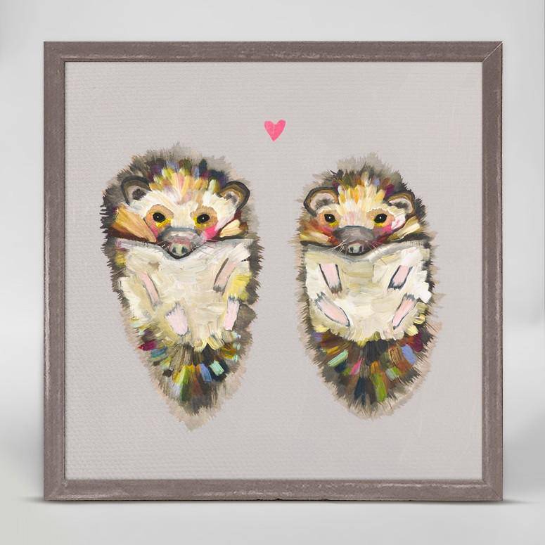 Hedgehog Love on Soft Grey Mini Framed Canvas