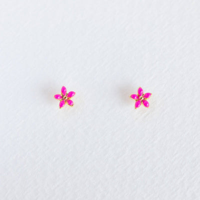 Hot Pink Enamel Flower Studs - Gold - Twinkle Twinkle Little One