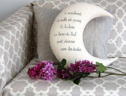 Large Linen Decorative White Moon Pillow