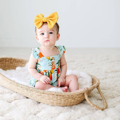 Mirabella Henley Ruffled Capsleeve Bubble Romper