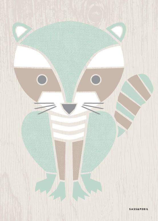Modern Animals Mint Raccoon Canvas Art