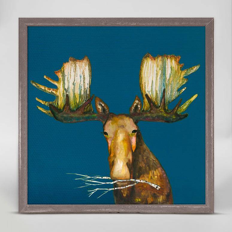 Moose with Branch Mini Framed Canvas
