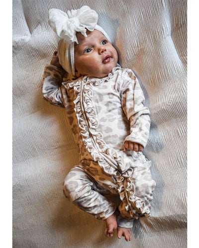 Natural Leopard Ruffle Footie - Twinkle Twinkle Little One