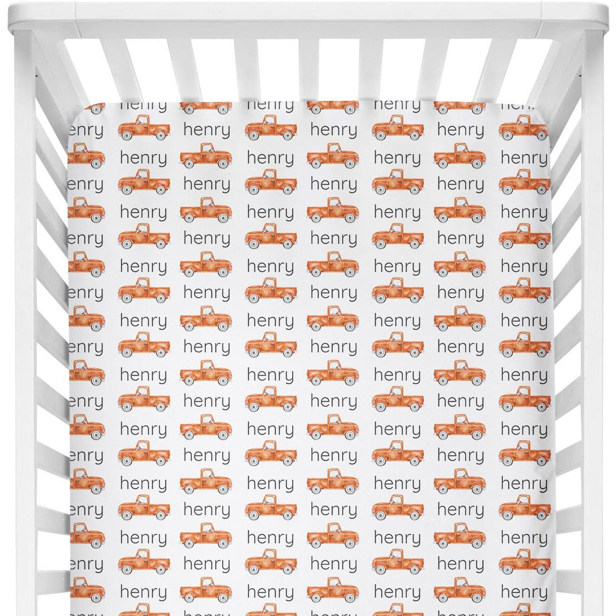 Sugar + Maple Personalized Crib Sheet | Trucks - Twinkle Twinkle Little One