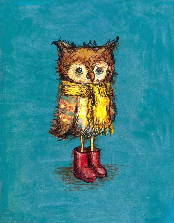 Owl in Big Red Boots Canvas Art