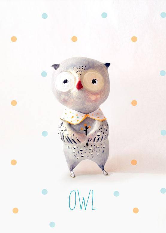 Paper Mache Owl Canvas Art