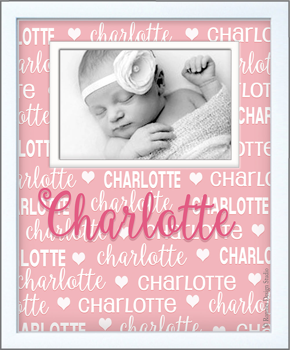 Names All Around Photo Frame - Pink Script Hearts - Twinkle Twinkle Little One