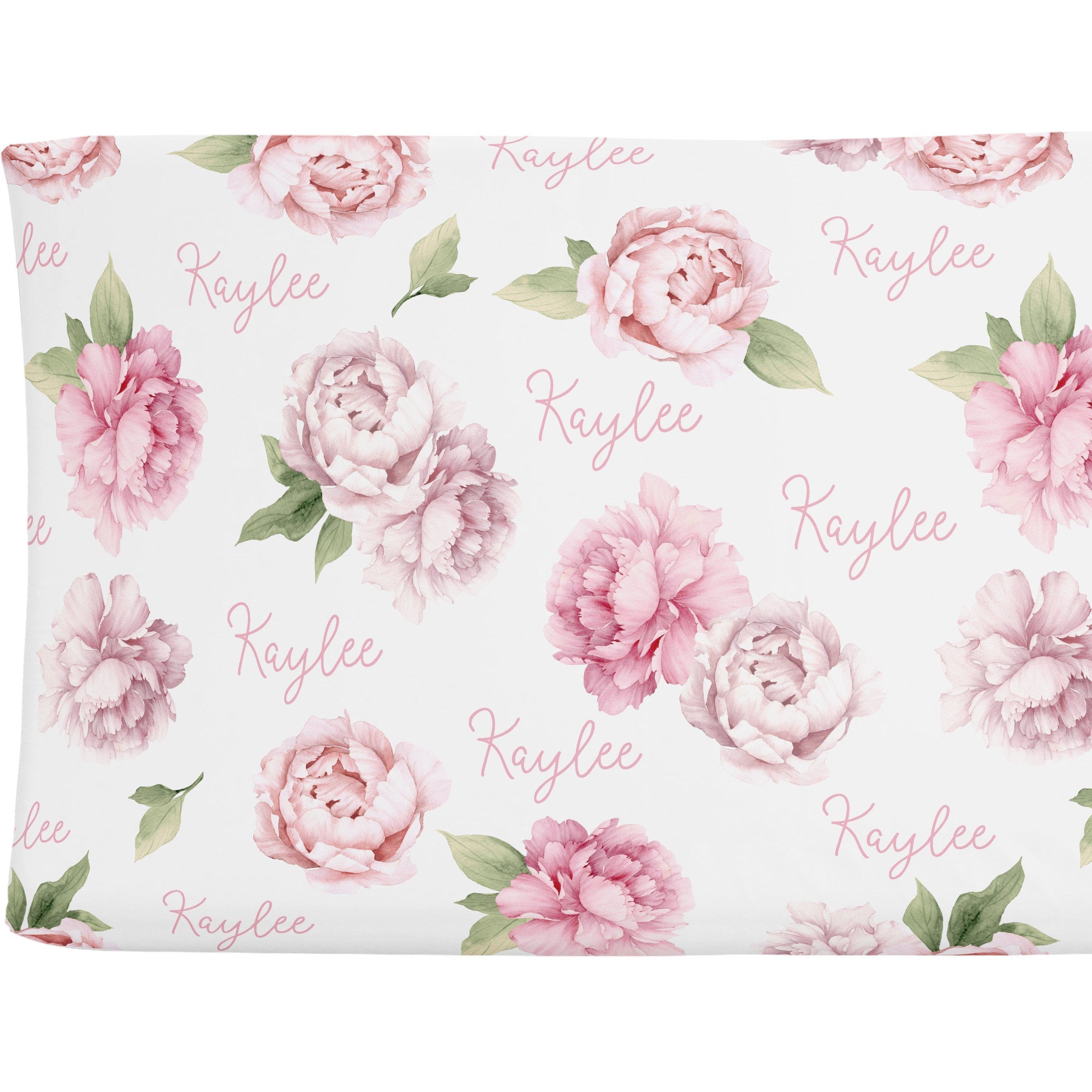 Sugar + Maple Personalized Changing Pad Cover | Peonies - Twinkle Twinkle Little One