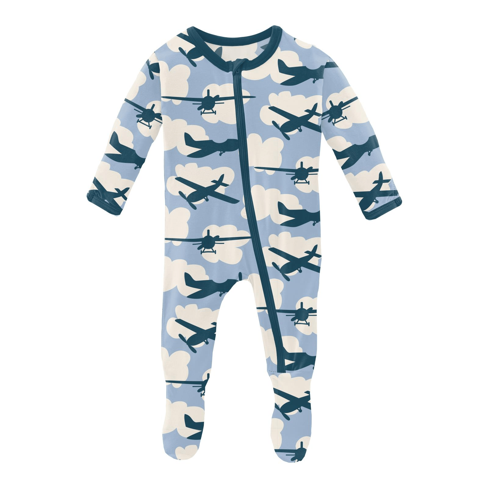 Print Footie with Zipper - Pond Airplanes - Twinkle Twinkle Little One