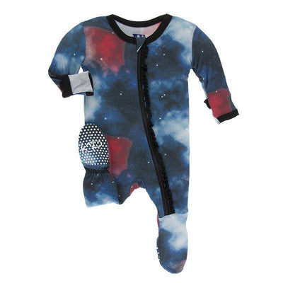 Red Ginger Galaxy Print Muffin Ruffle Zipper Footie - Twinkle Twinkle Little One