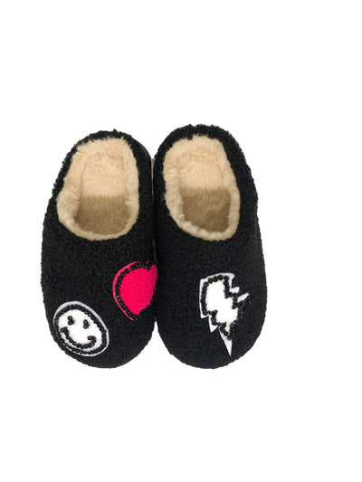 Girl's Embroidered Black Sherpa Patched Slippers - Twinkle Twinkle Little One