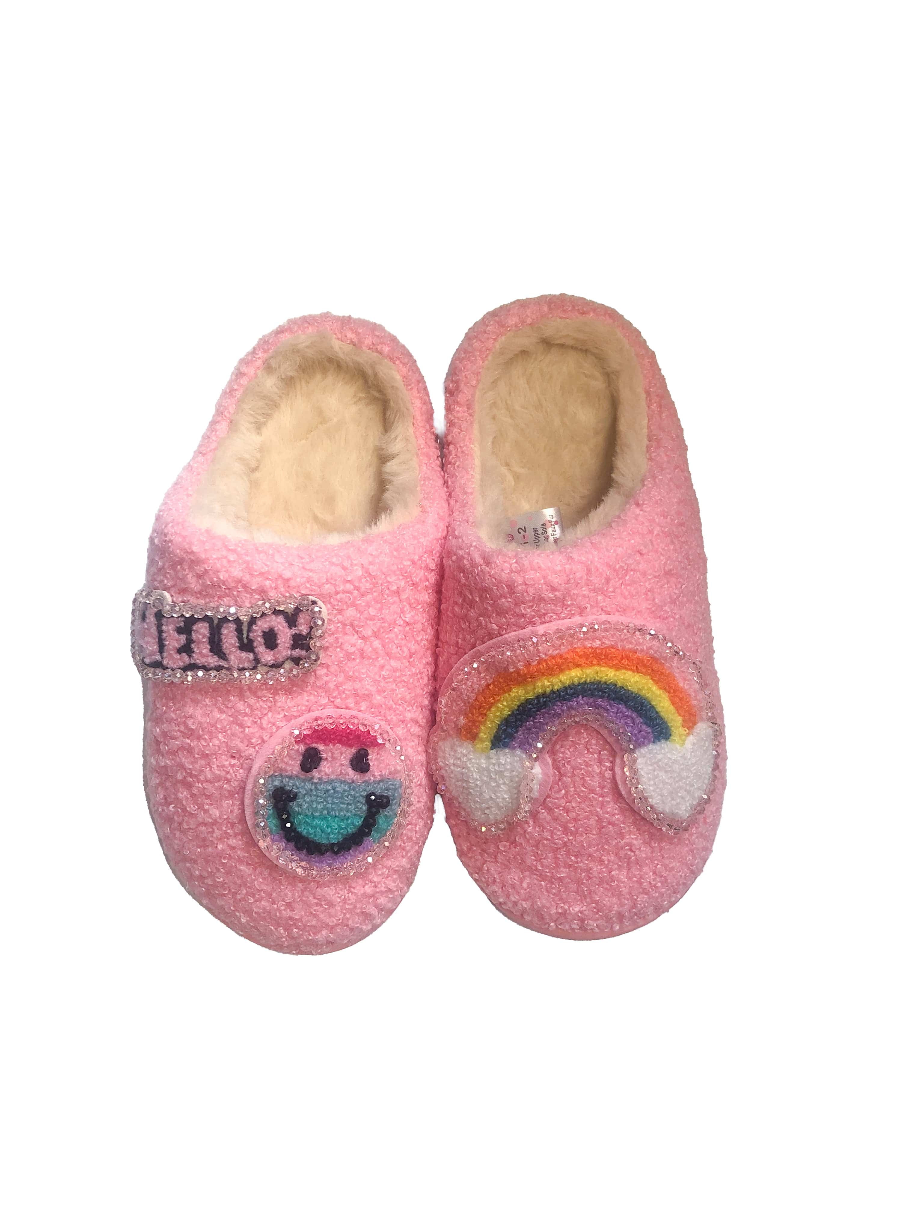 Girl's Embroidered Pink Sherpa Patched Slippers - Twinkle Twinkle Little One