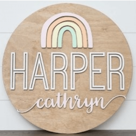 Round Personalized Wood Name Sign | Rainbow - Twinkle Twinkle Little One