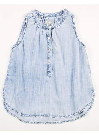 Round Neck Button Up Sleevless Chambray Shirt - Twinkle Twinkle Little One