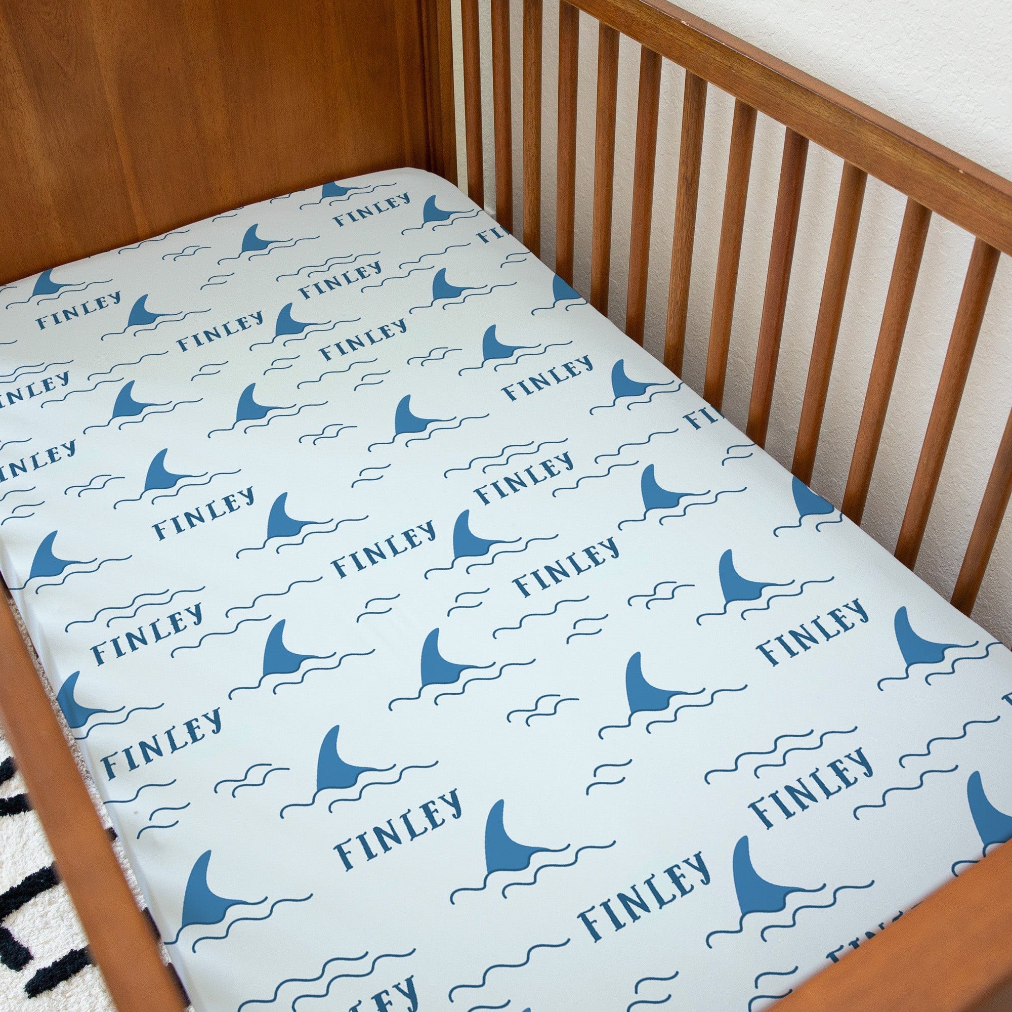 Sugar + Maple Personalized Crib Sheet | Shark Fin - Twinkle Twinkle Little One