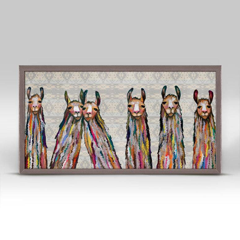 Six Lively Llamas Tribal Mini Framed Canvas