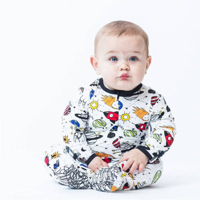 Space Doodle Bamboo Footed Sleeper - Twinkle Twinkle Little One