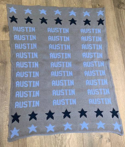 Repeating Name Star Double Cotton Knit Blanket - Twinkle Twinkle Little One