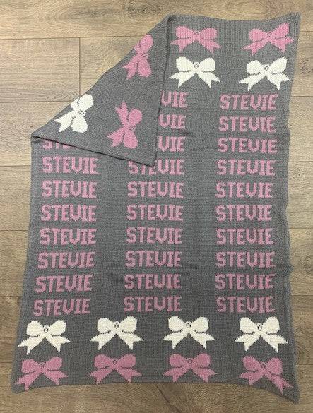 Repeating Name Bow Double Cotton Knit Blanket - Twinkle Twinkle Little One