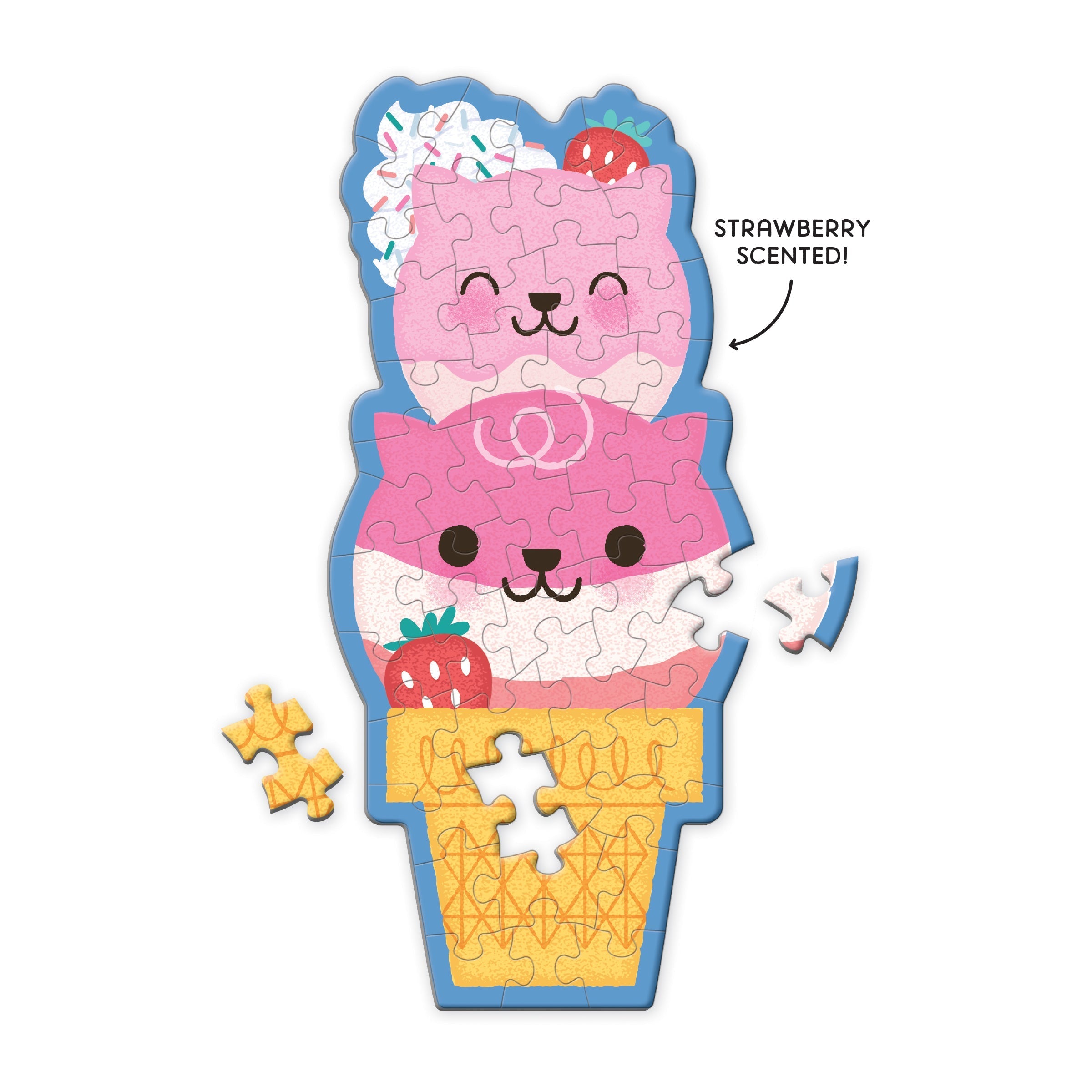 Strawberry Cat Cone 48 Piece Scratch and Sniff Shaped Mini Puzzle - Twinkle Twinkle Little One