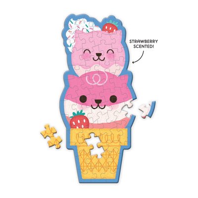 Strawberry Cat Cone 48 Piece Scratch and Sniff Shaped Mini Puzzle - Twinkle Twinkle Little One
